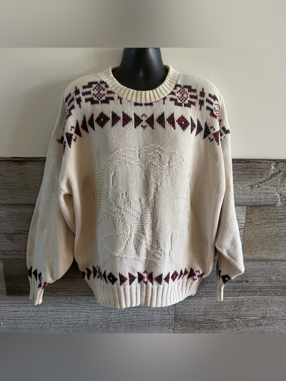 Vintage 90s Lands’ End XL Southwestern Native American Buffalo  Sweater (Q1)